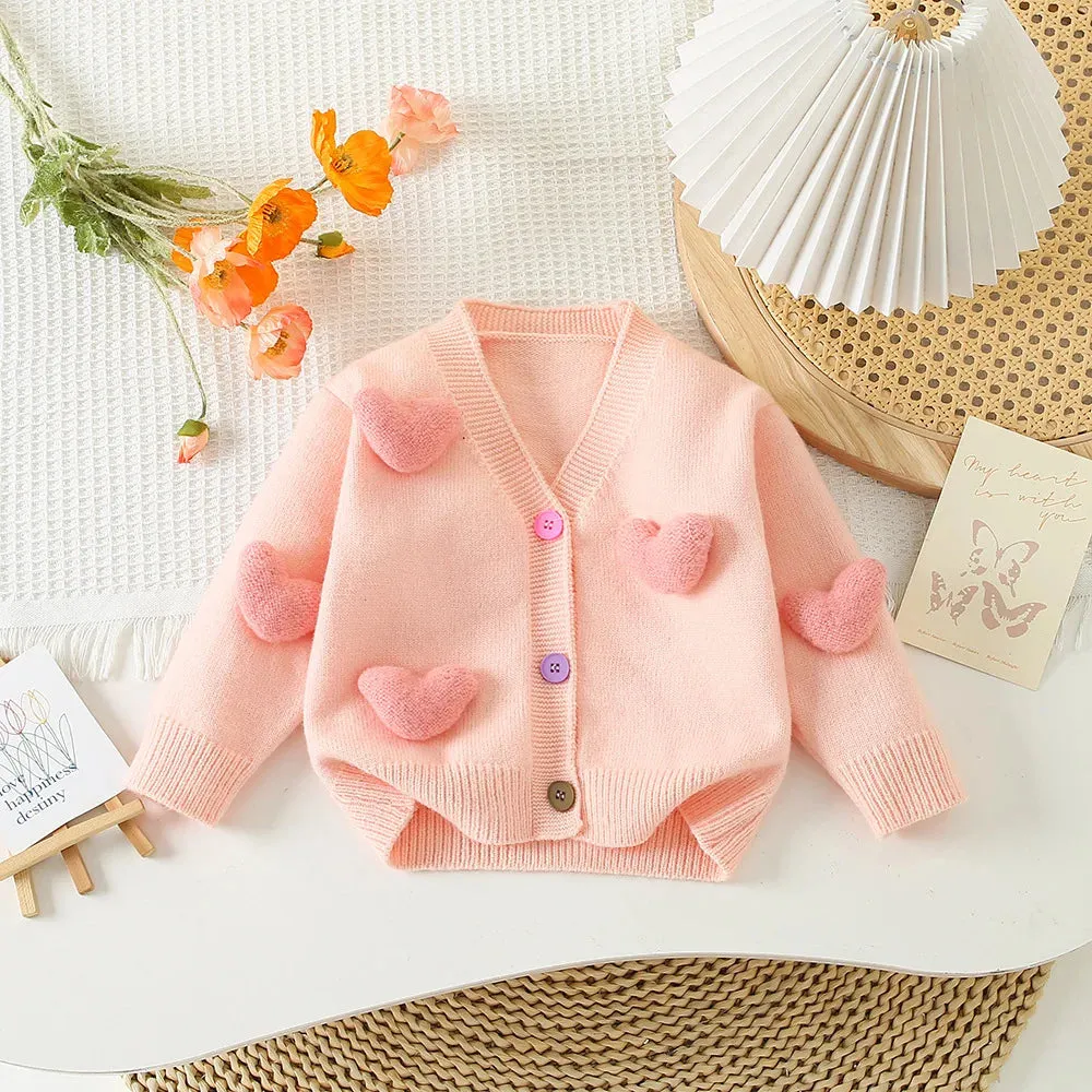 2PCS 3D Heart Toddler Girls Princess Knit Sweaters And Tutu Skirts