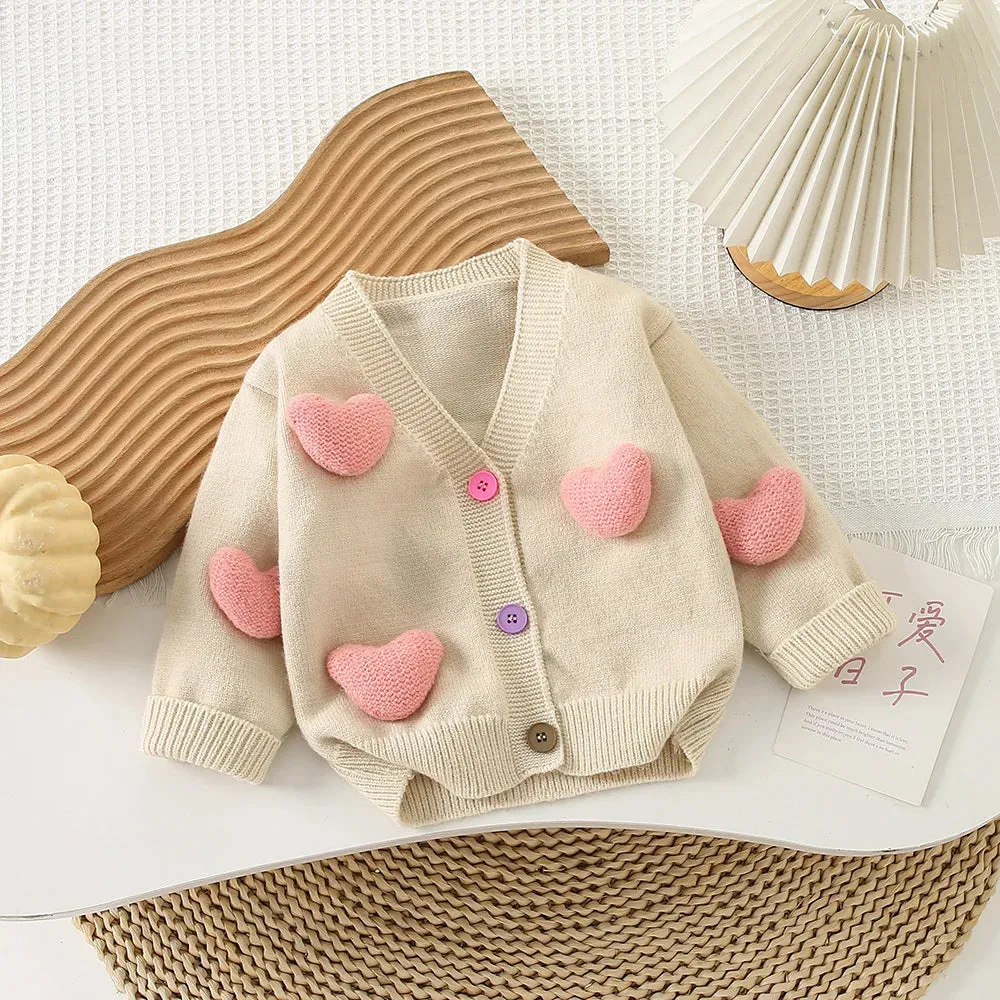 2PCS 3D Heart Toddler Girls Princess Knit Sweaters And Tutu Skirts