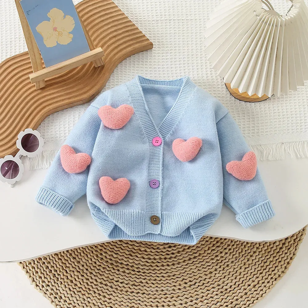 2PCS 3D Heart Toddler Girls Princess Knit Sweaters And Tutu Skirts