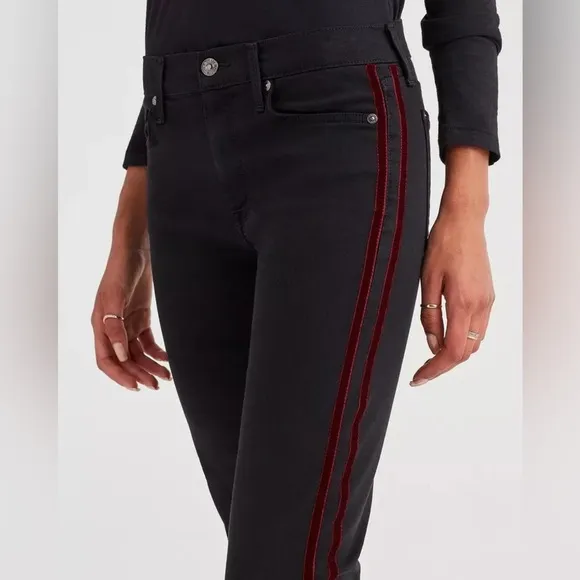 7 For All Mankind Blair High Rise Velvet Stripe Jeans in Black/Red Size 27