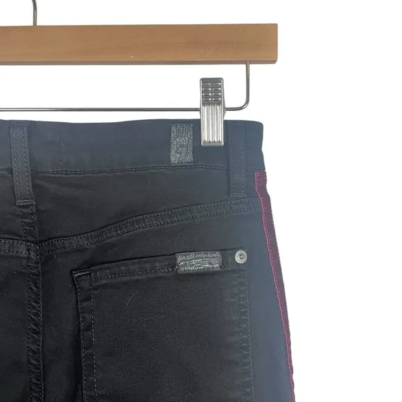 7 For All Mankind Blair High Rise Velvet Stripe Jeans in Black/Red Size 27