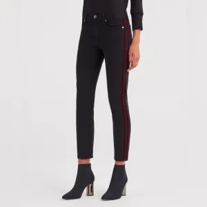 7 For All Mankind Blair High Rise Velvet Stripe Jeans in Black/Red Size 27