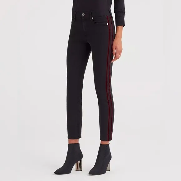 7 For All Mankind Blair High Rise Velvet Stripe Jeans in Black/Red Size 27