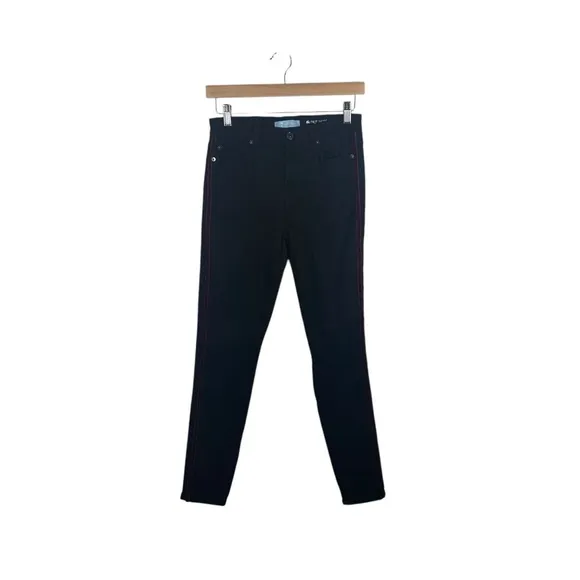 7 For All Mankind Blair High Rise Velvet Stripe Jeans in Black/Red Size 27