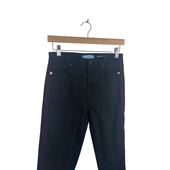 7 For All Mankind Blair High Rise Velvet Stripe Jeans in Black/Red Size 27