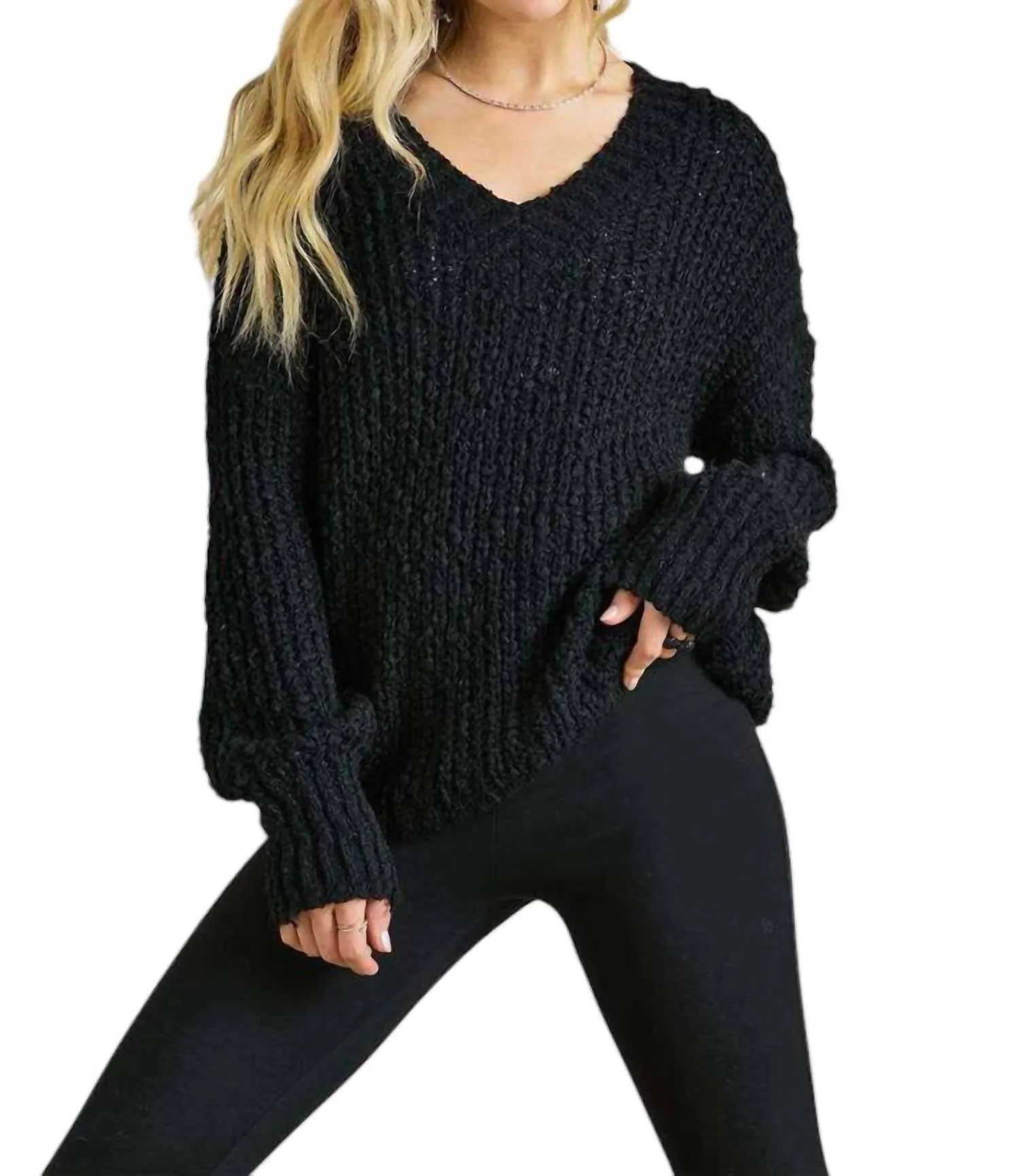 Adora - V NECK TEXTURED SWEATER