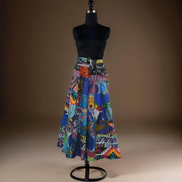 African Patch Print Maxi Skirt