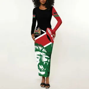 Afro Kenya Lion Head Long Sleeve Bodycon Dress Flag Style LT18
