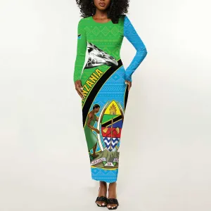 Afro Tanzania Giraffe Long Sleeve Bodycon Dress Coat Of Arms Curve Style LT15