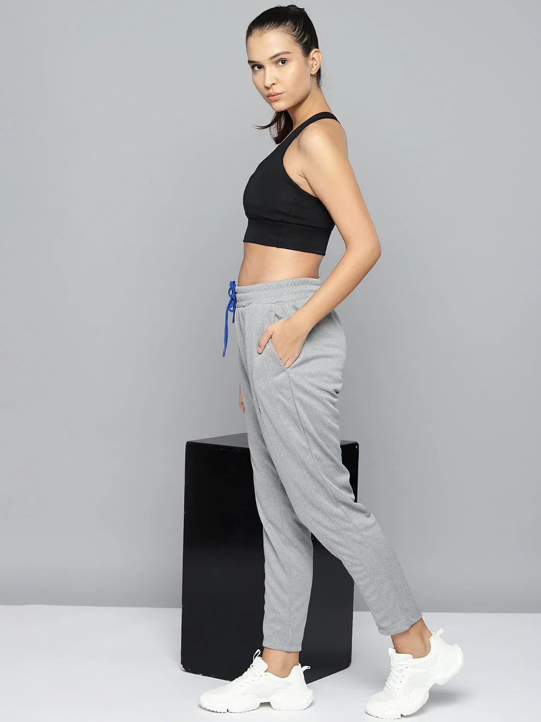 Alcis Women Grey Melange Solid Slim-Fit Training Track Pants