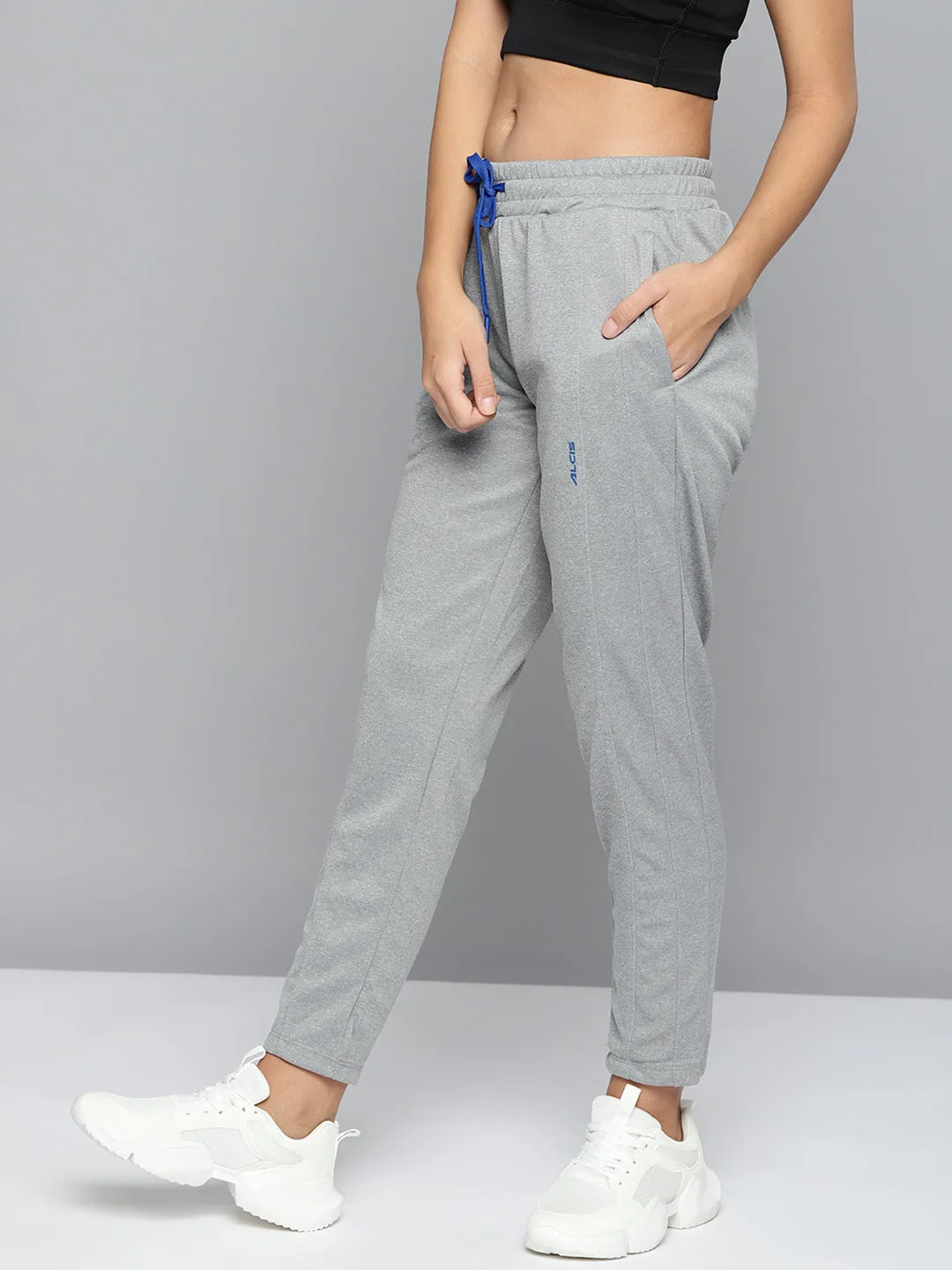 Alcis Women Grey Melange Solid Slim-Fit Training Track Pants