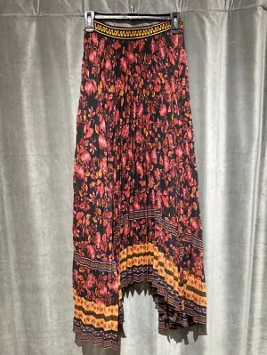 Alice and Olivia Black High Waisted Pleated Pink Floral Skirt