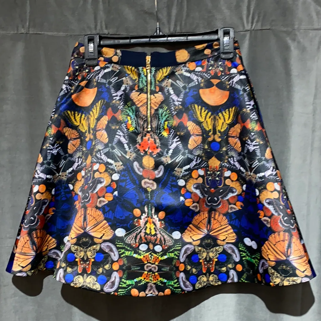 Alice and Olivia Satin Pleated Butterfly Print Mini Skirt