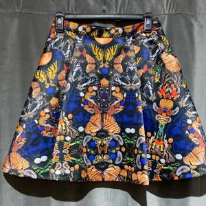 Alice and Olivia Satin Pleated Butterfly Print Mini Skirt