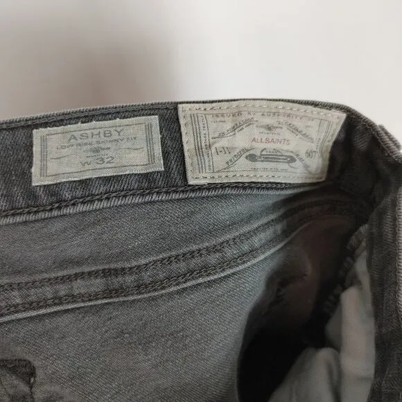 ALL SAINTS ASHBY Low-Rise Skinny Fit Denim Jeans Grey/Heathered Black WMNS Sz 32
