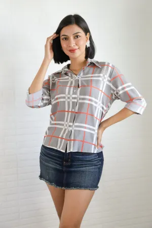 ANIKA Plaid Button-Down Shirt (Gray)