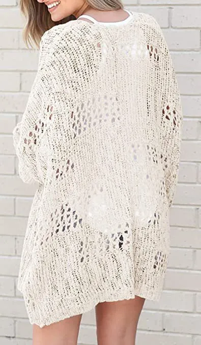 Anuohiss fashionable women's cardigan long sleeved hollowed out mohair sweater outerwear