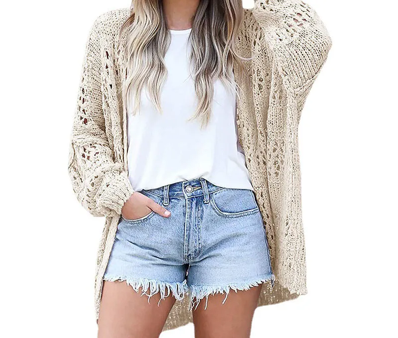 Anuohiss fashionable women's cardigan long sleeved hollowed out mohair sweater outerwear