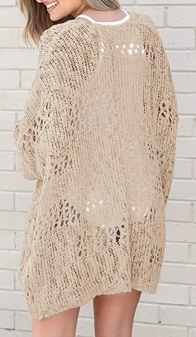 Anuohiss fashionable women's cardigan long sleeved hollowed out mohair sweater outerwear