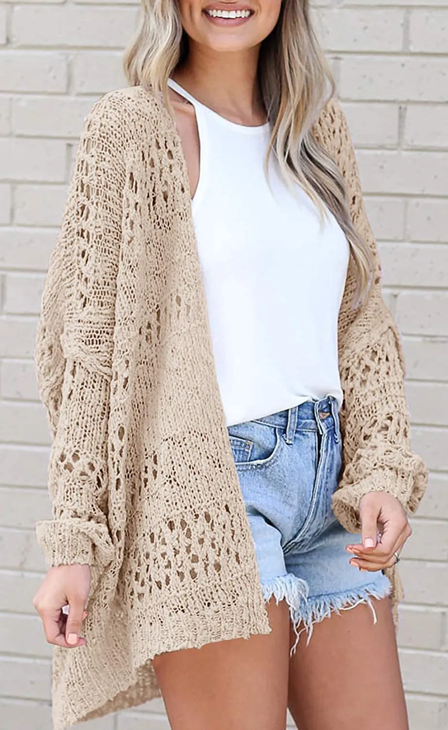 Anuohiss fashionable women's cardigan long sleeved hollowed out mohair sweater outerwear