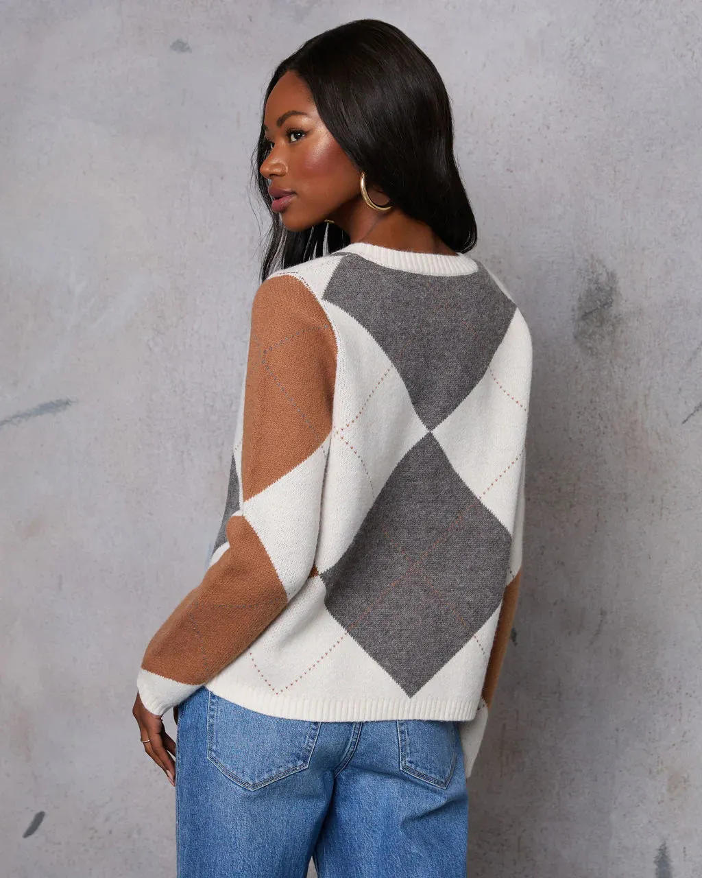 Argyle Print Button Down Cardigan