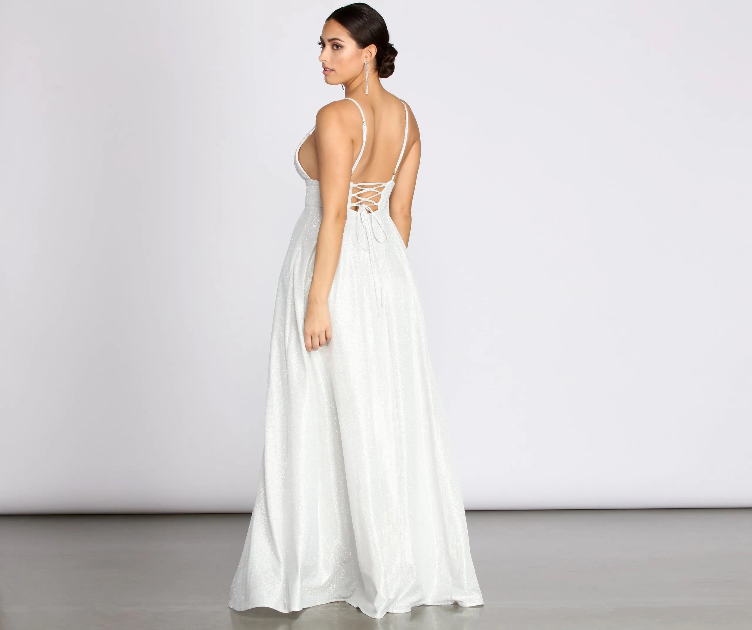 Asta Glitter Lace Charming Up Back A-Line Dress