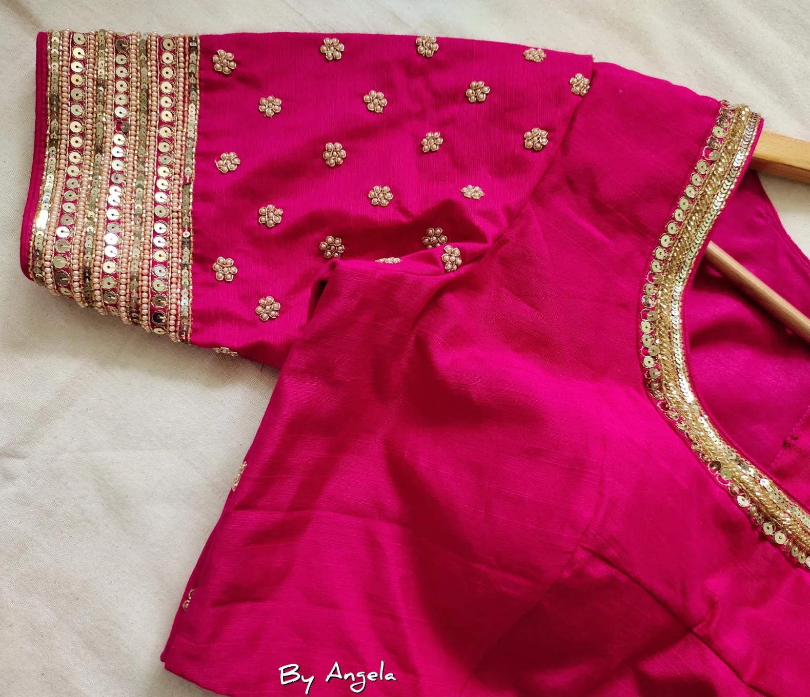 Back and Sleeve Buta Blouse - Rani Pink