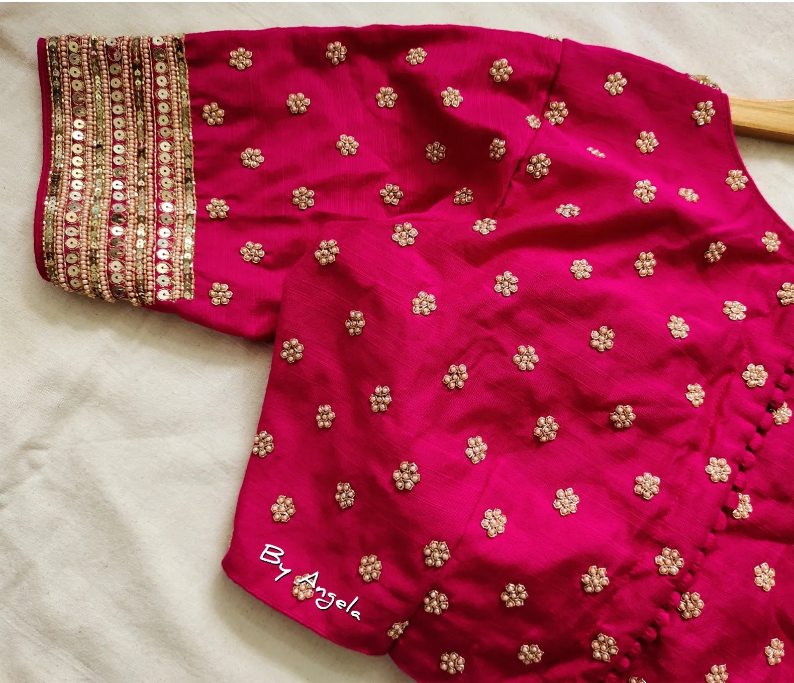 Back and Sleeve Buta Blouse - Rani Pink