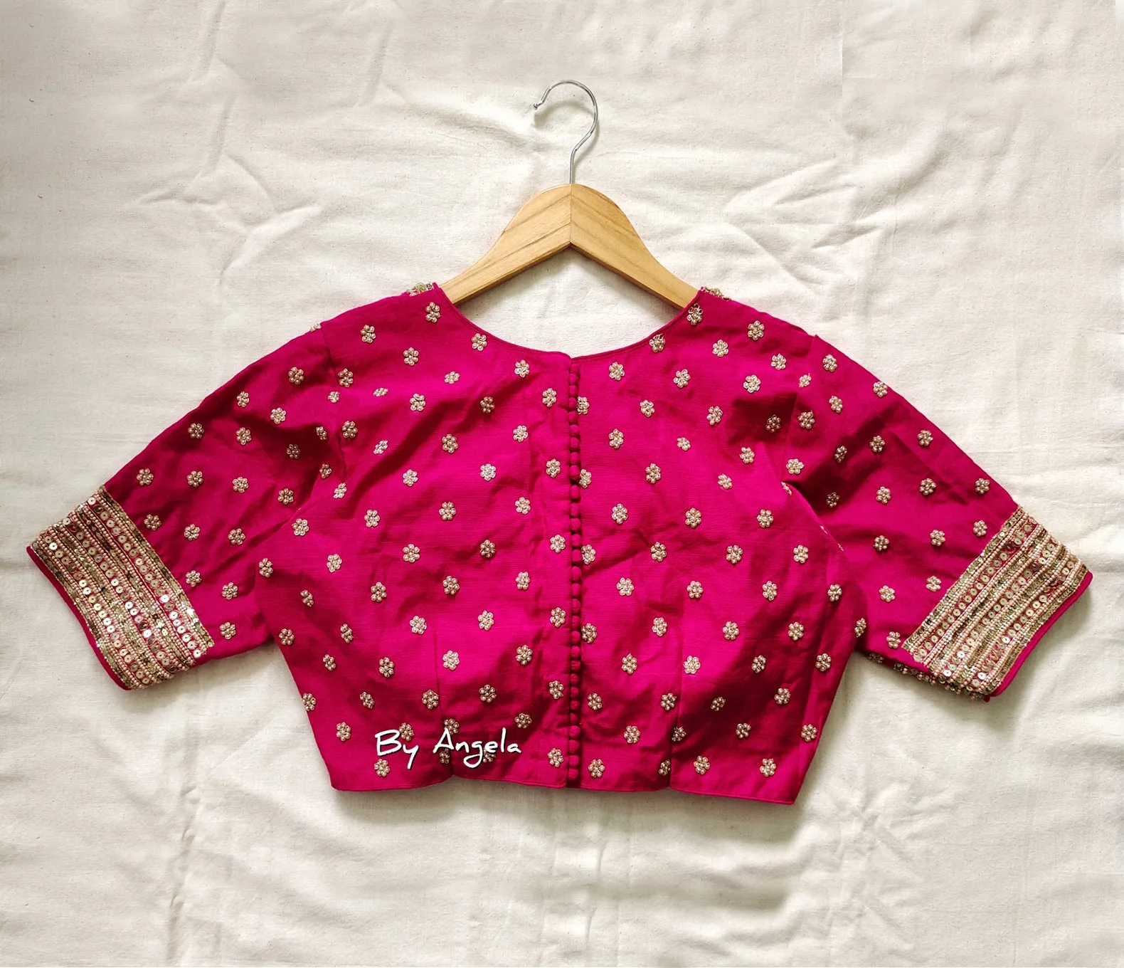 Back and Sleeve Buta Blouse - Rani Pink