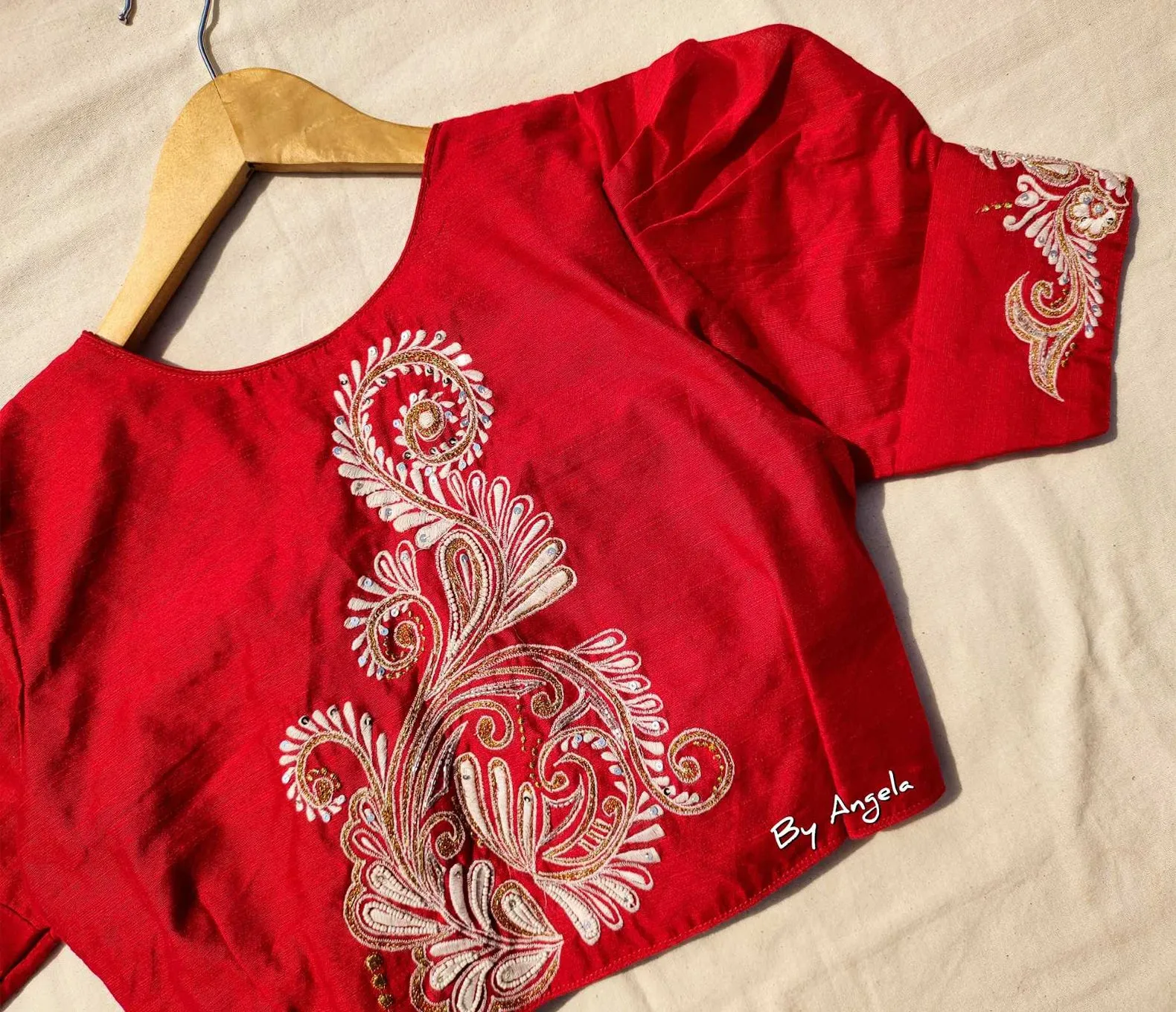 Back Kalka Blouse - Red (White Kalka)