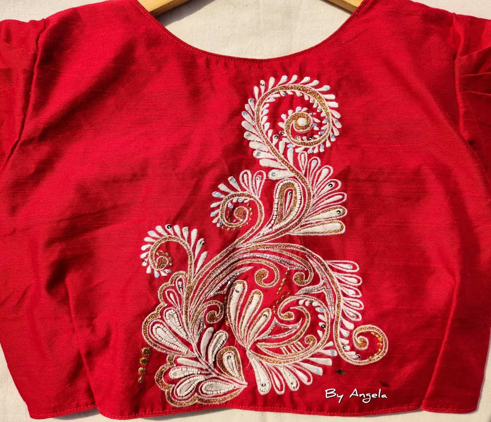 Back Kalka Blouse - Red (White Kalka)