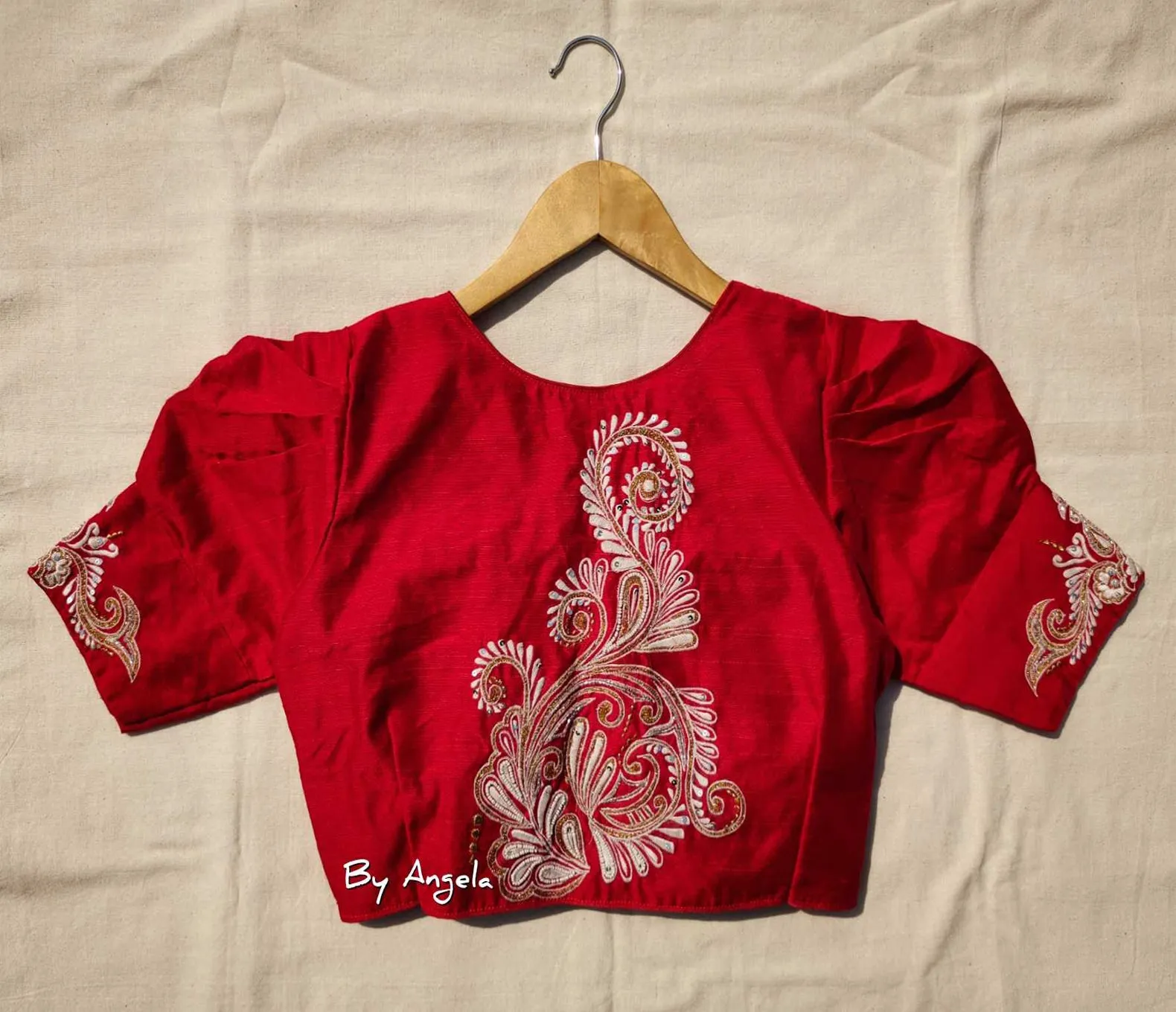 Back Kalka Blouse - Red (White Kalka)