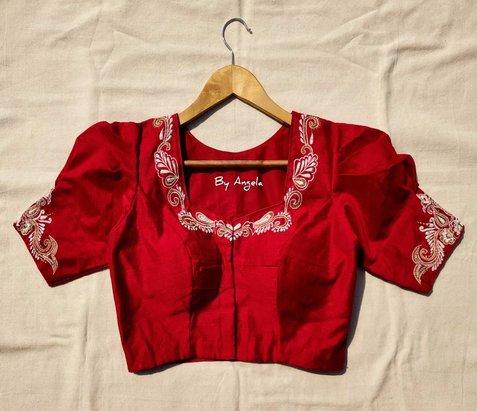 Back Kalka Blouse - Red (White Kalka)