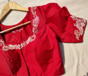 Back Kalka Blouse - Red (White Kalka)