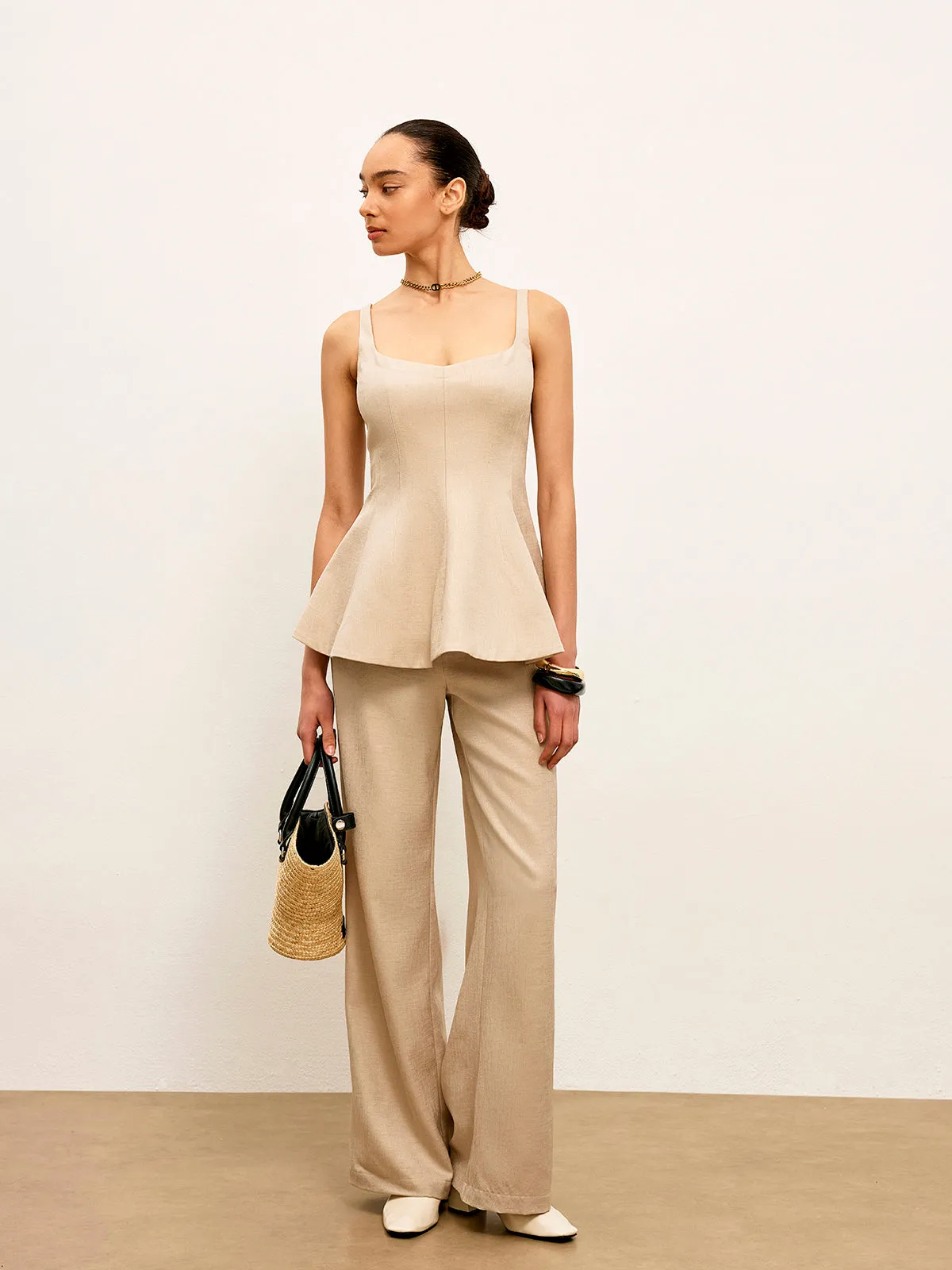 Back Zipper Peplum Flare Top