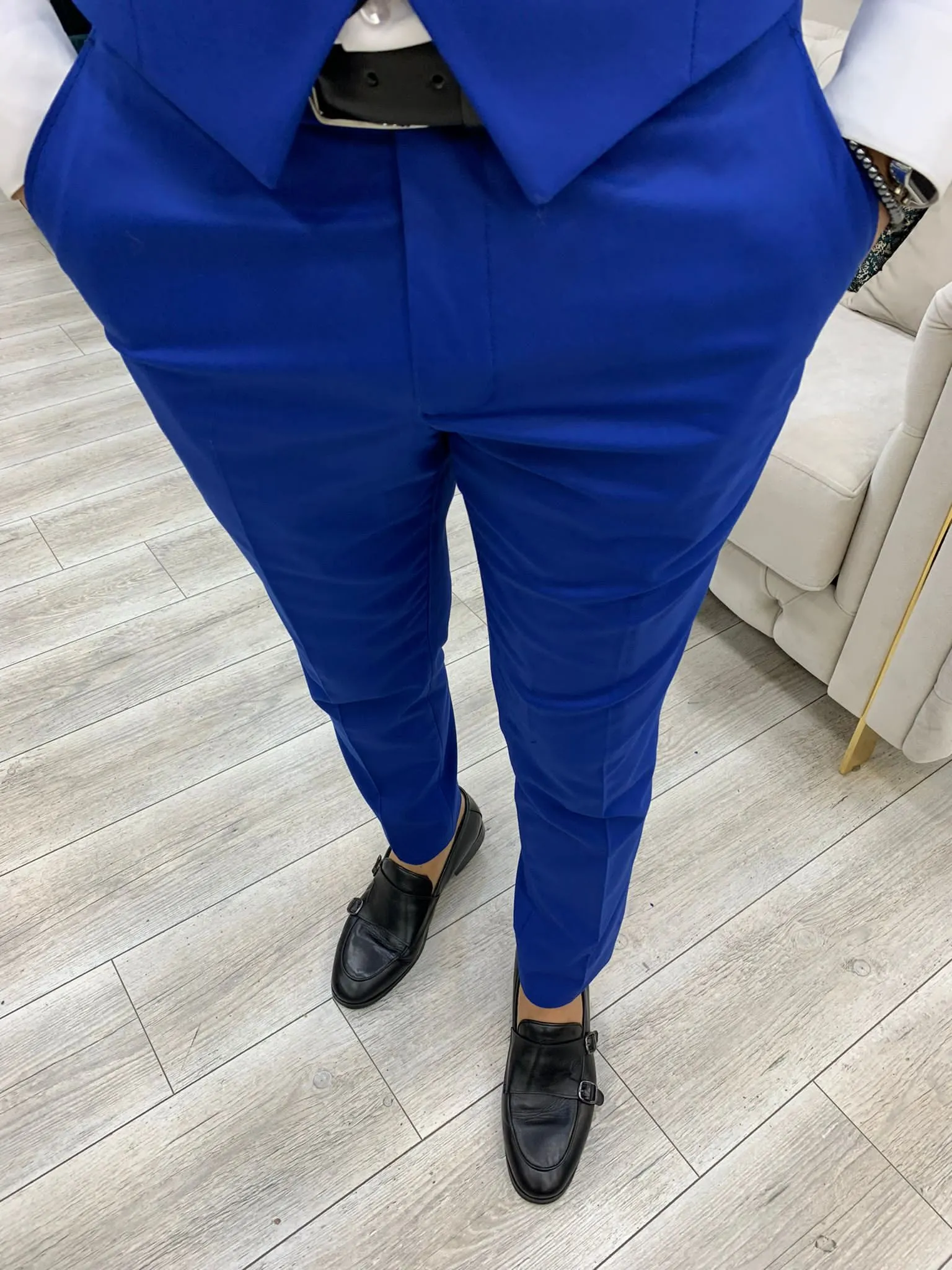 Barrua Blue Slim Fit Peak Lapel Striped Suit