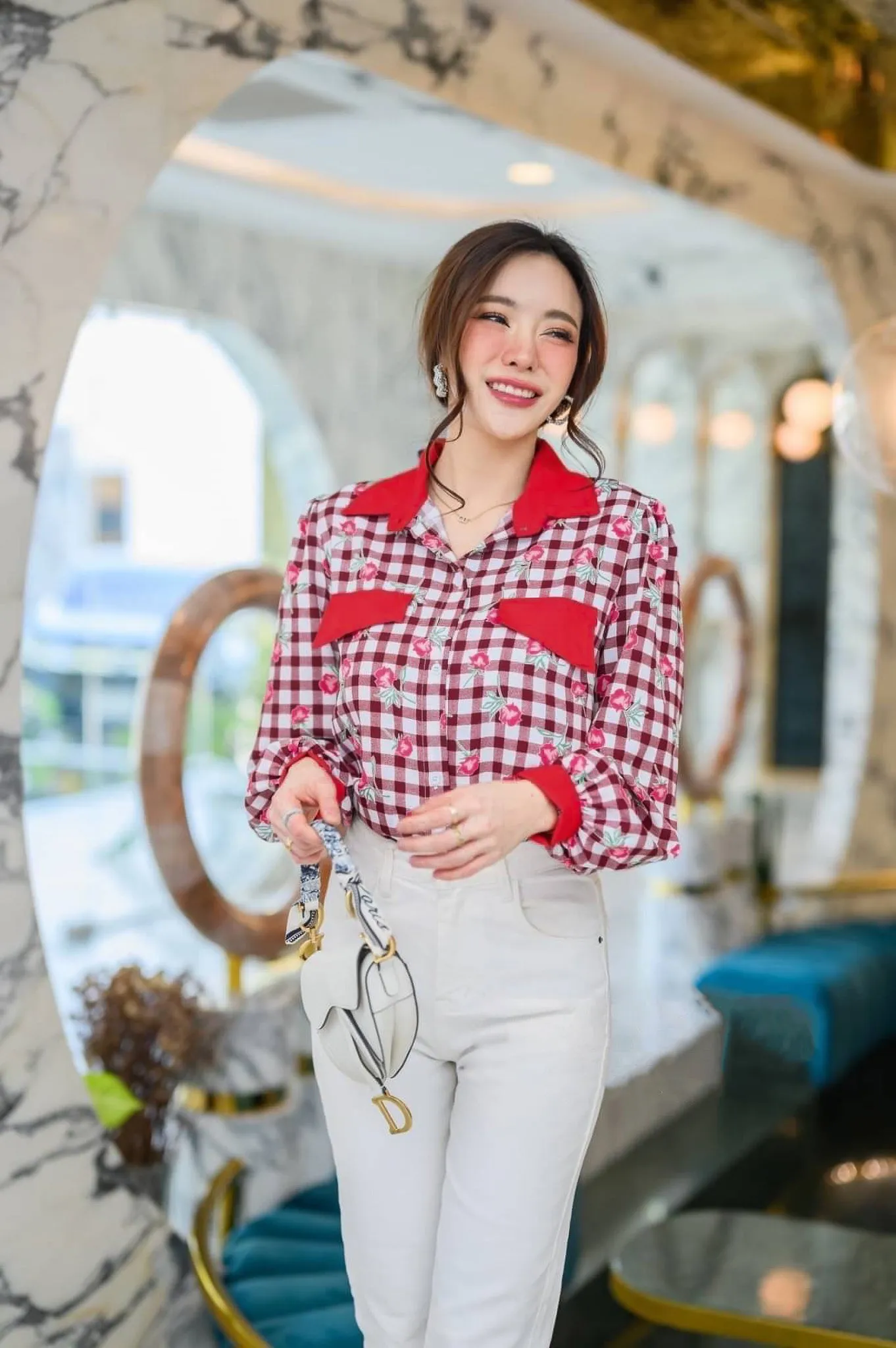 BECCA Rose Plaid Button-Down Shirt (Red)