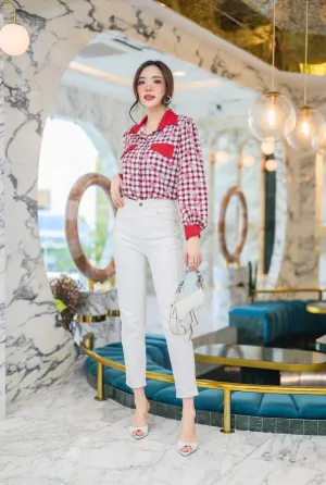 BECCA Rose Plaid Button-Down Shirt (Red)