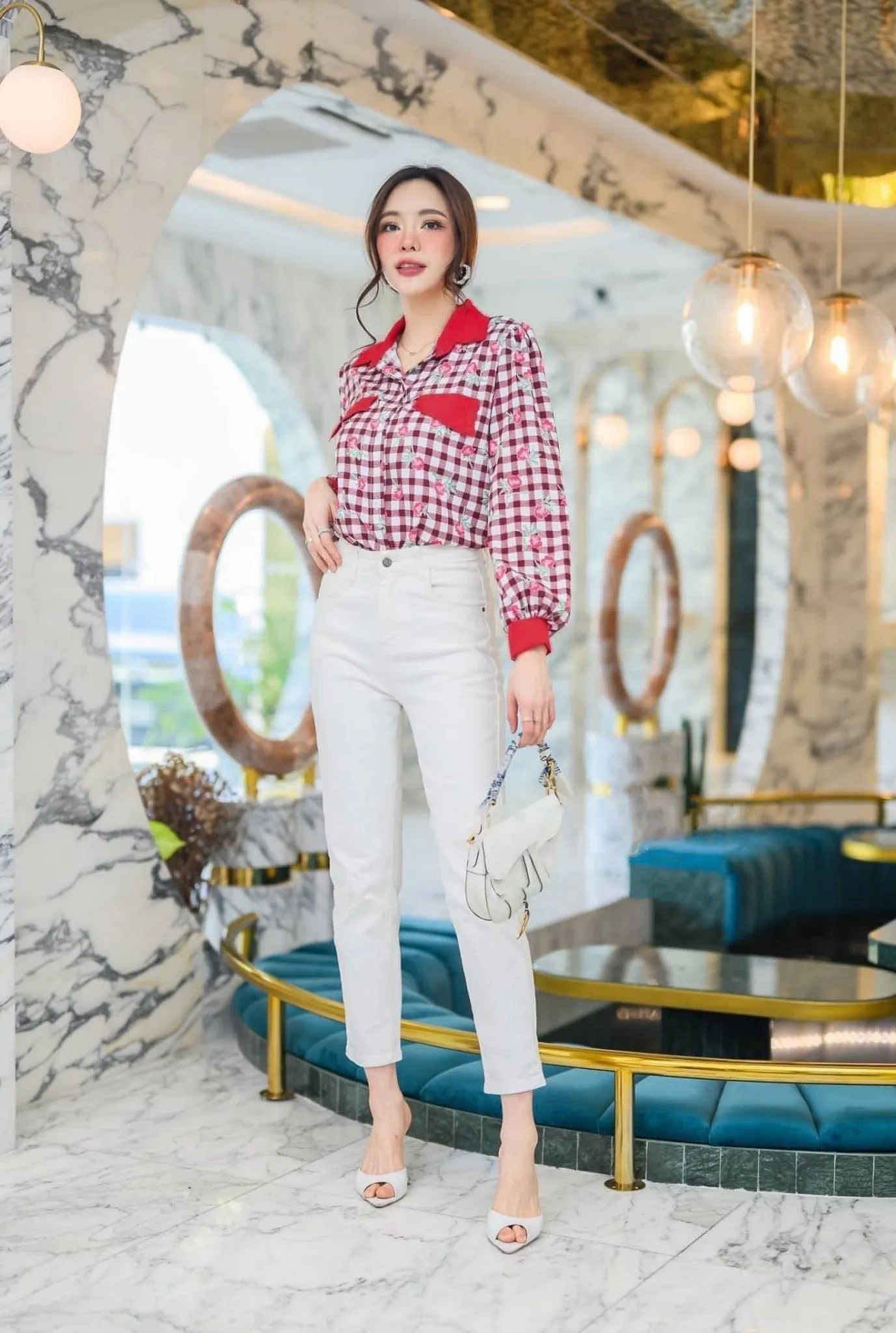 BECCA Rose Plaid Button-Down Shirt (Red)
