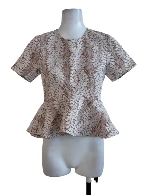 Beige Brown Peplum Lace Top LB