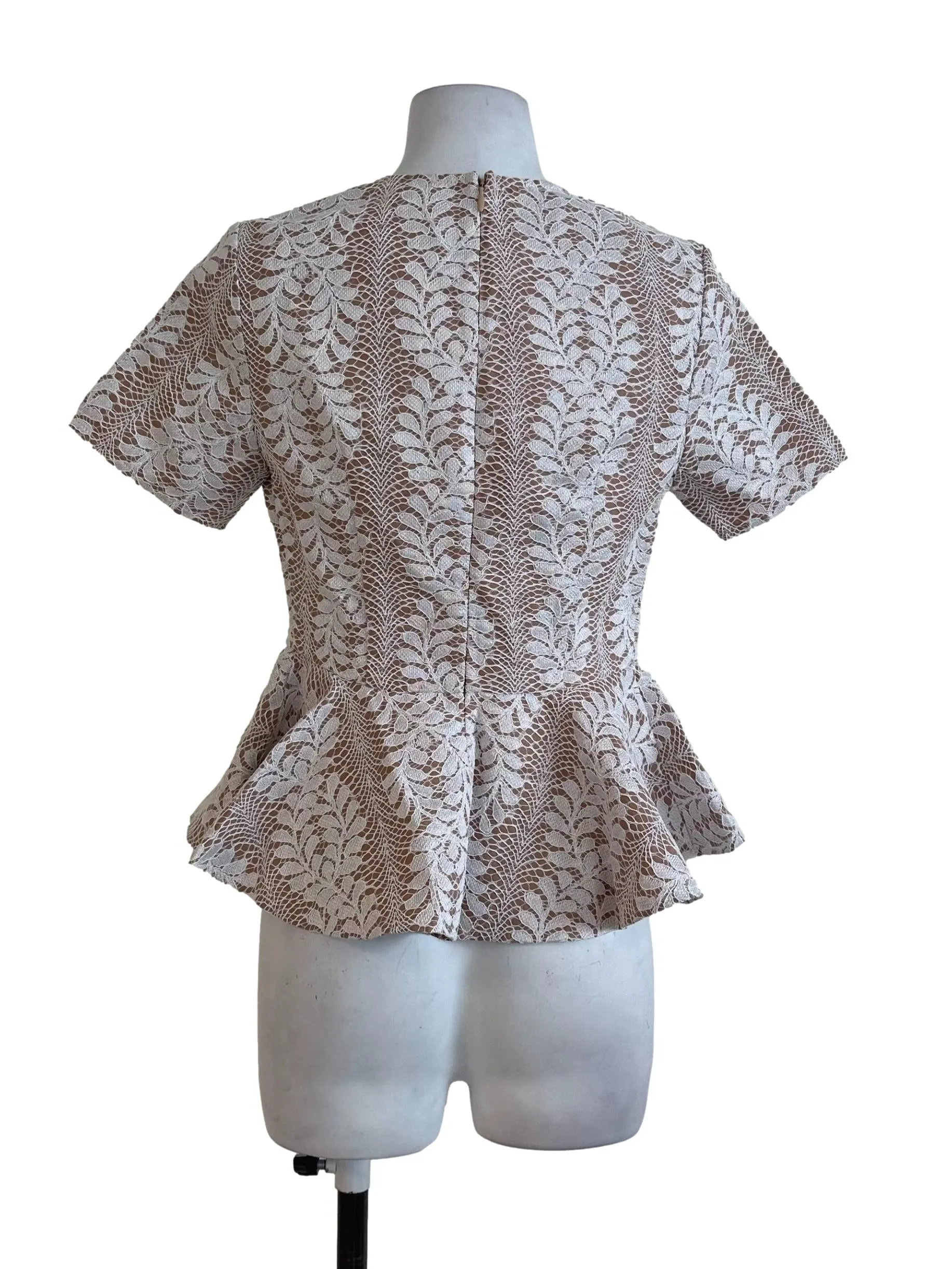 Beige Brown Peplum Lace Top LB