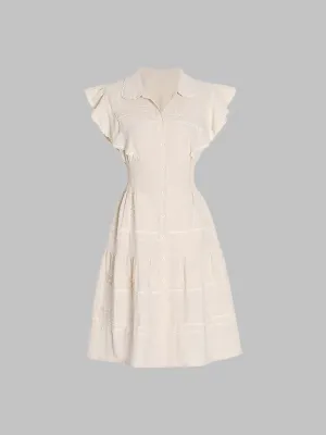 Beige Commuter Sleeveless Shirt Dress