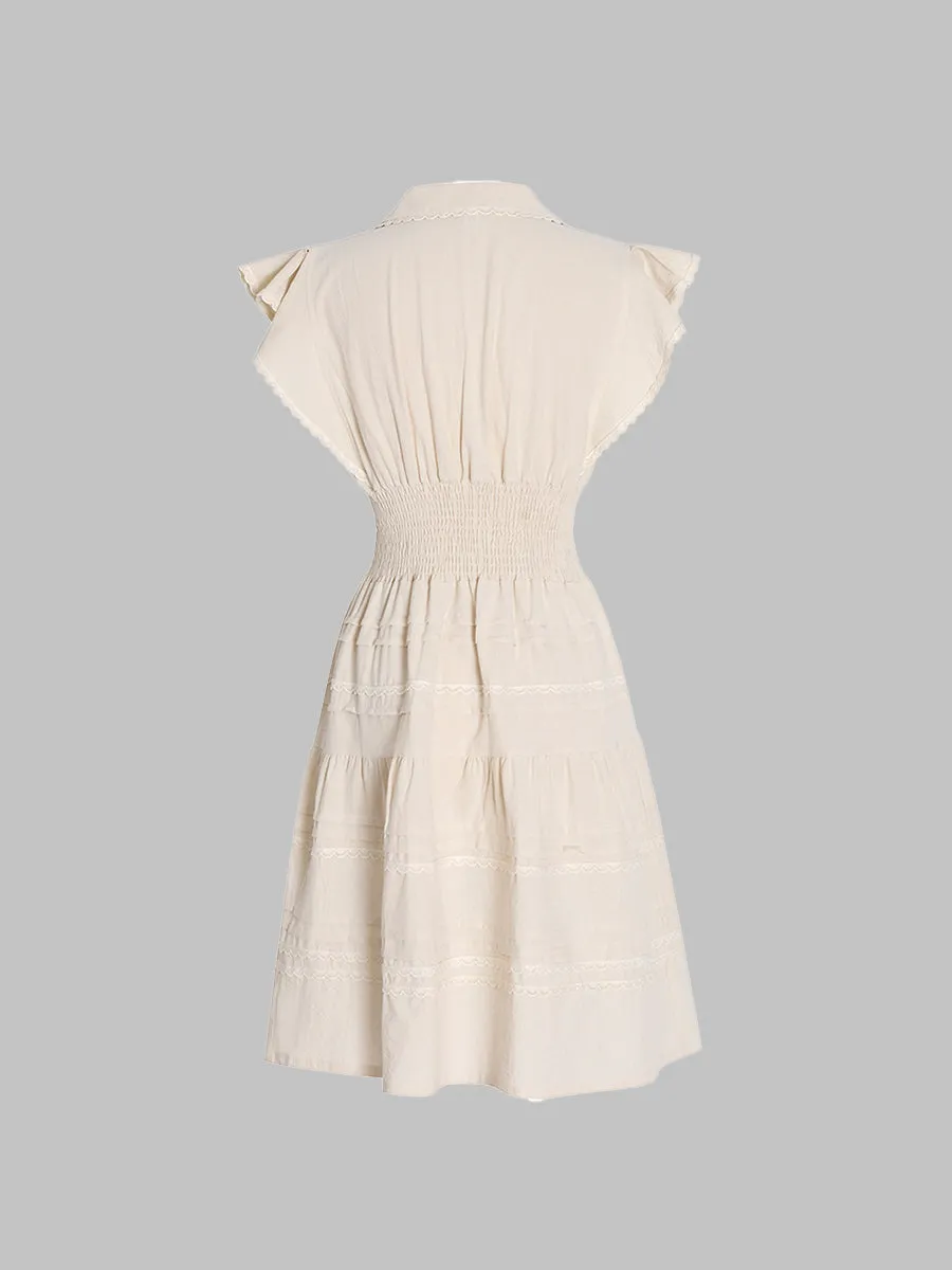 Beige Commuter Sleeveless Shirt Dress