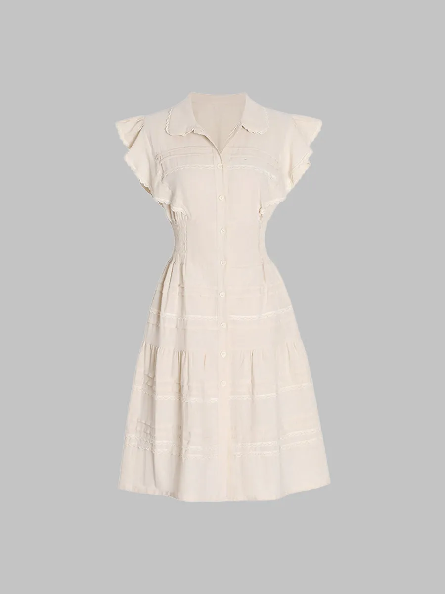 Beige Commuter Sleeveless Shirt Dress