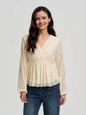 Beige V Neck Peplum Blouse