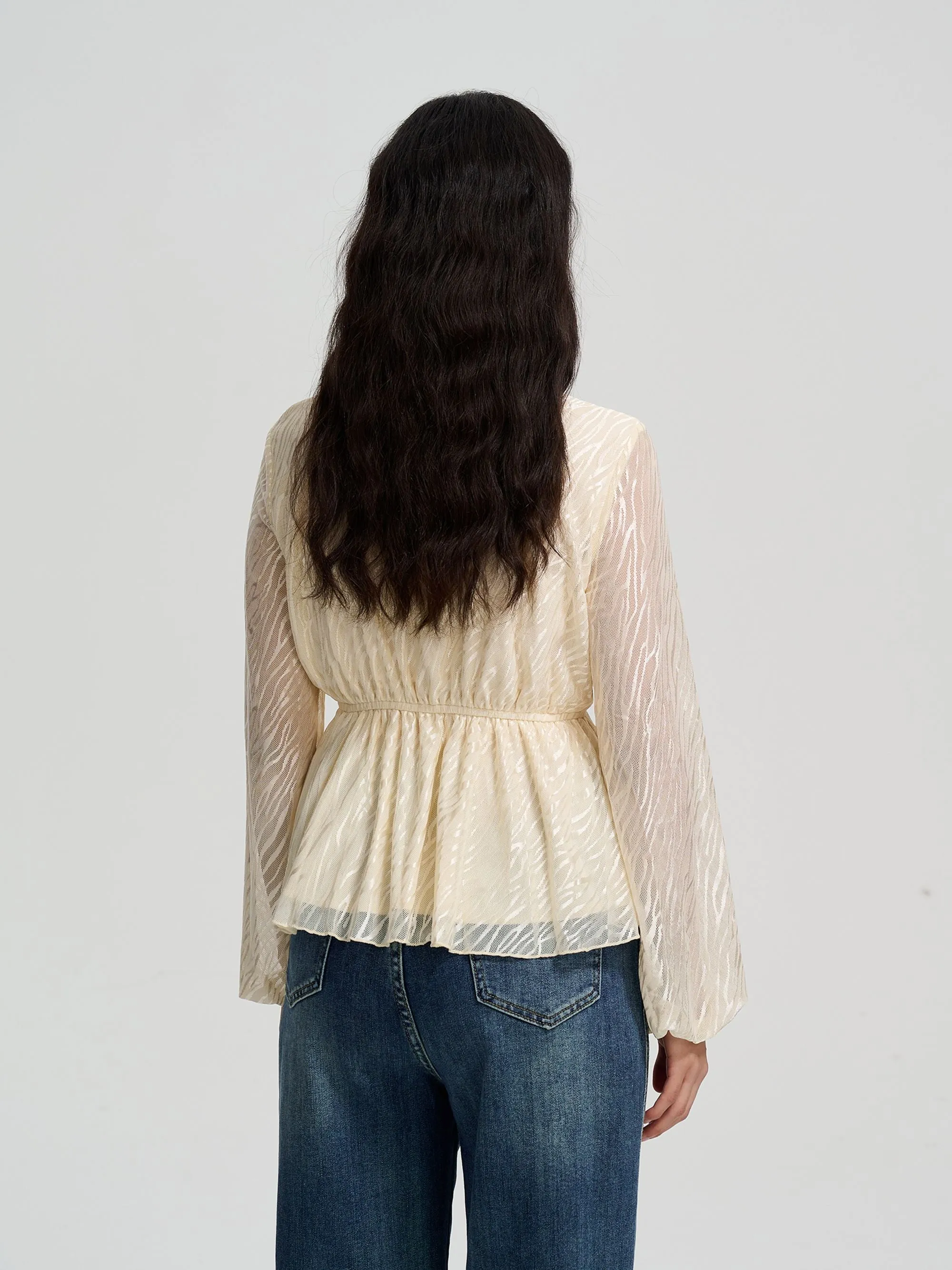 Beige V Neck Peplum Blouse