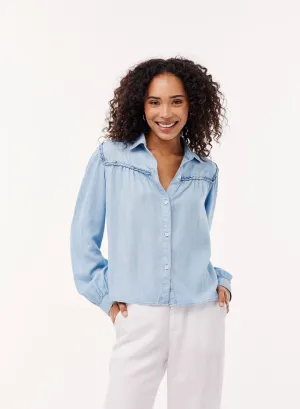 Bella Dahl Braided Denim Button Down, Light Indigo Wash