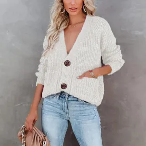 Big Classic Button Deep V-Neck Cardigan