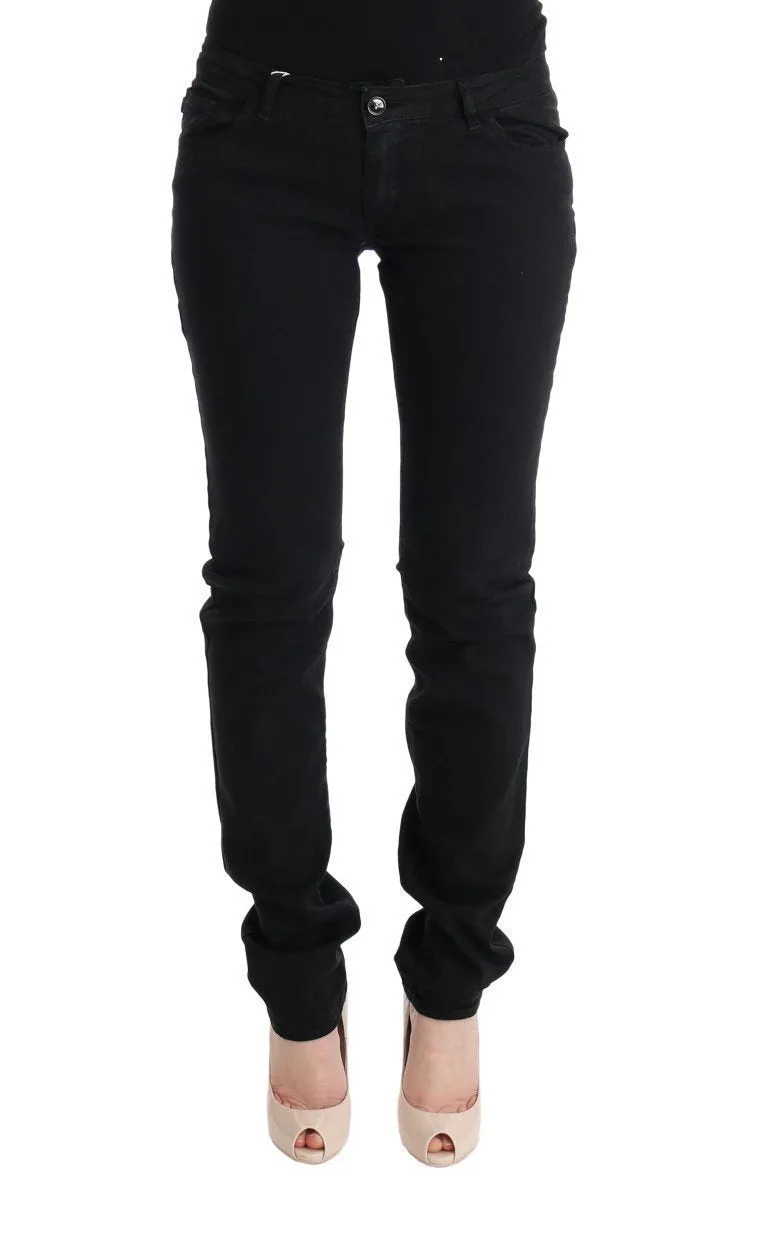 Black Cotton Slim Fit Low Waist Jeans