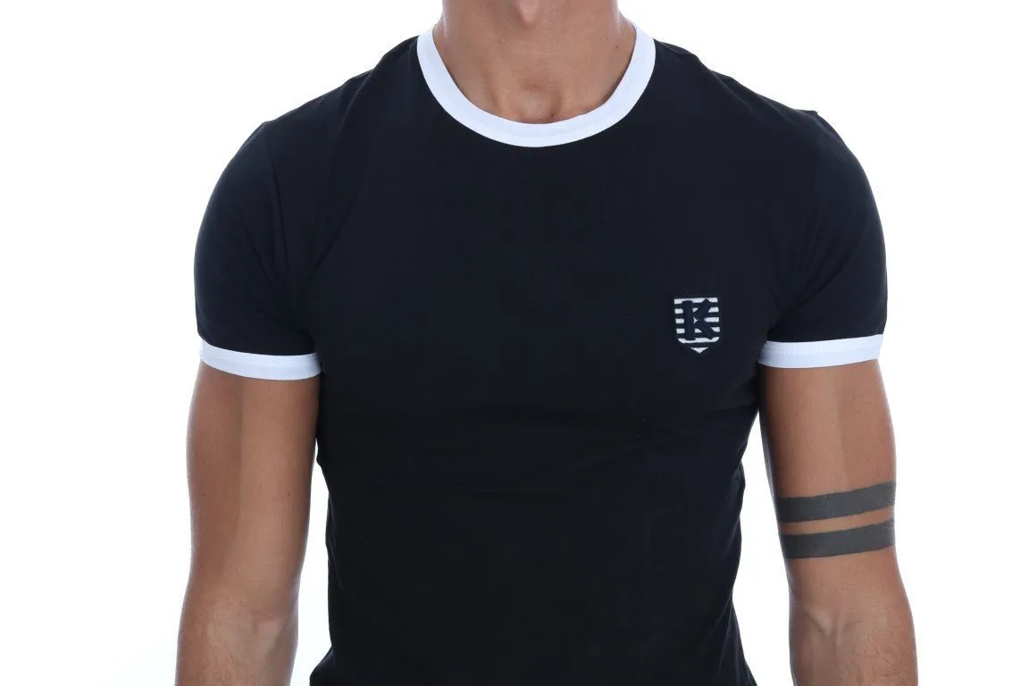 Black Cotton Stretch Crewneck T-Shirt